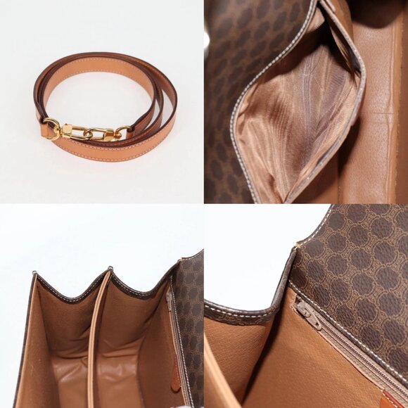 CELINE Circle Macadam Canvas Hand Bag PVC Leather 2way Brown Gold Auth 122270AV - Picture 14 of 15